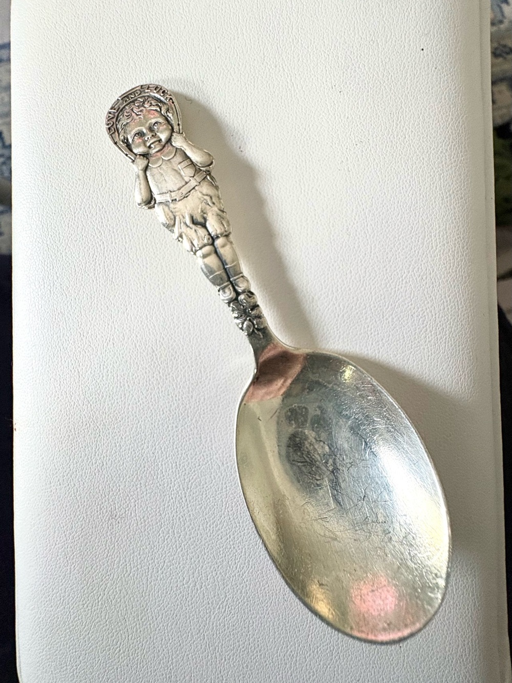 Rare Antique Webster Baby Spoon Sterling silver “Luck and Love” circa 1890’s